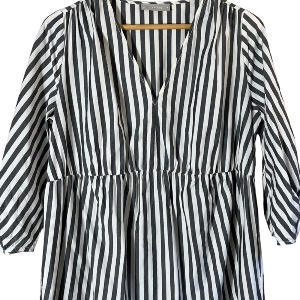 EVERLANE The Poplin Tiered Midi Dress in Bone Black Stripe